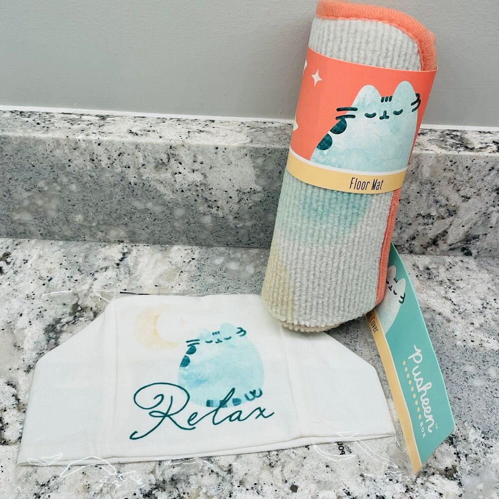 Pusheen Box Exclusive Floor Mat & Plush Tissue Box Cover Home Decor Bundle NEW